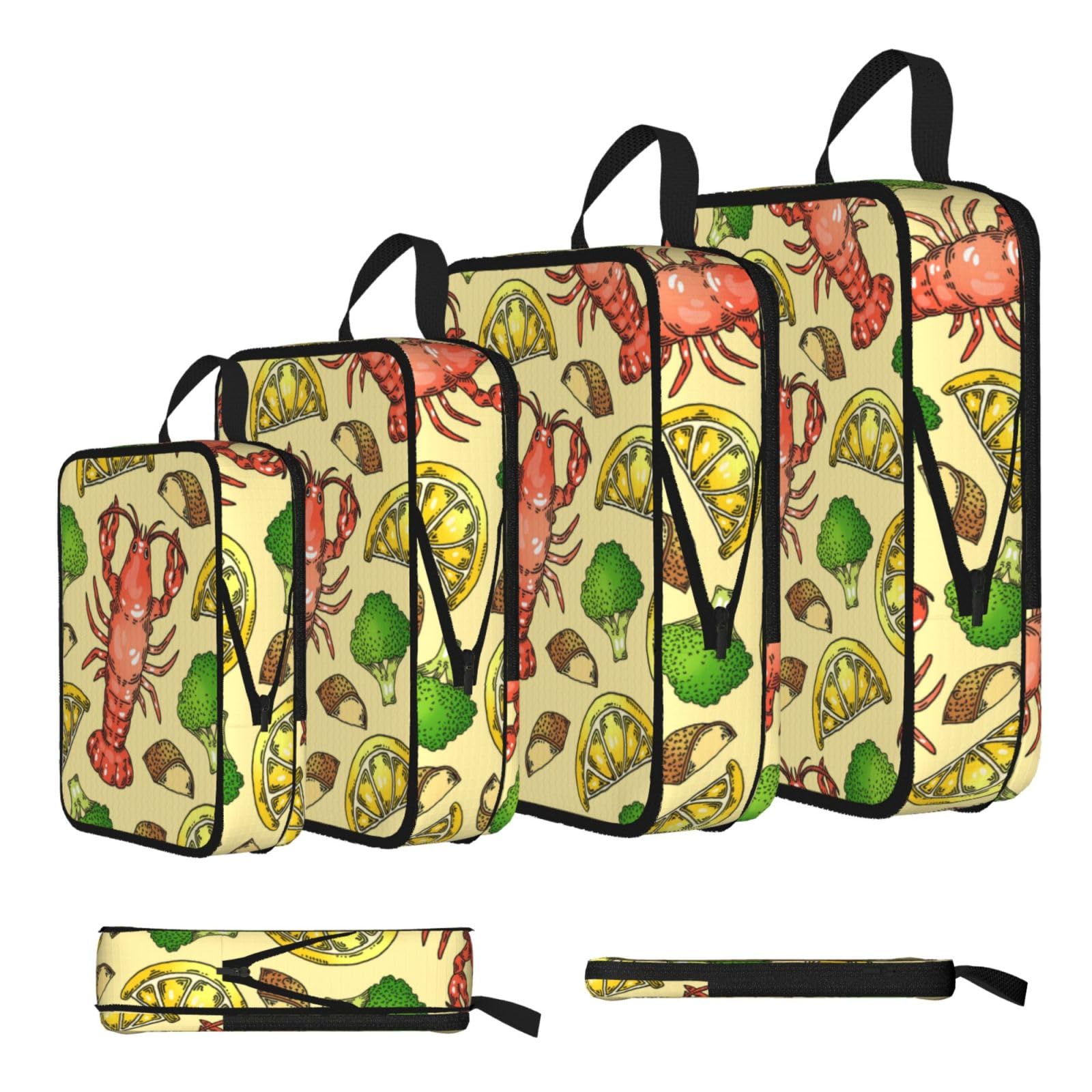 Esnaiuvcd Black Lobster And Lemon Print 4 Set Compression Packing Cubes For Suitcases,Expandable Storage Bags Organizers