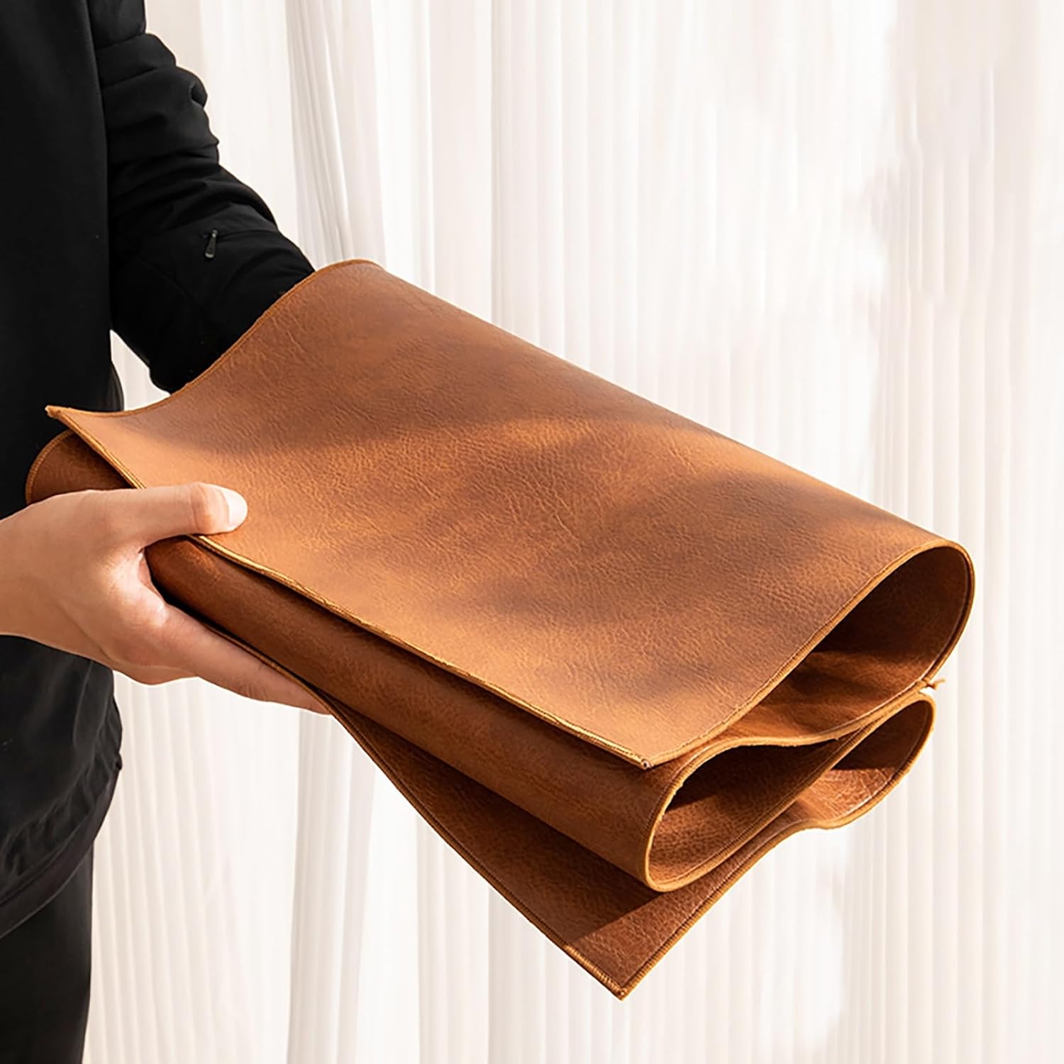 Waterproof Brown Leather Table Runner 16-24 Inch Wide Heat Resistant Outdoor Decor for Coffee Table TV Stand End Table Dresser Scarf (Light Brown 50x360cm)