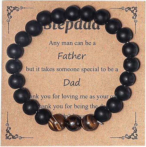 Pulsera de cuentas de obsidiana para hombre, regalo para papá, padrastro, tío, padrastro, hermano, hombre, regalo inspirador para el día del padre,