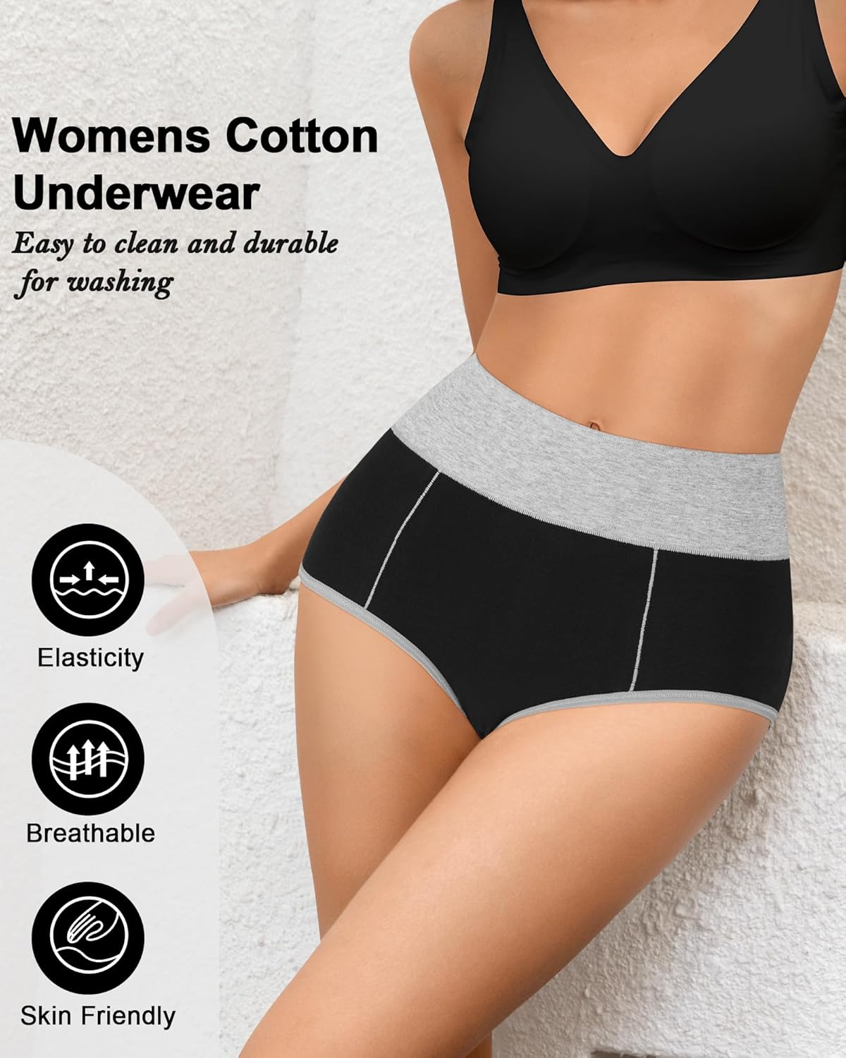 High Waisted Cotton Underwear for Women Postpartum Stretch Breathable Panties Ladies Full Coverage Briefs 5 Pack - Image 2