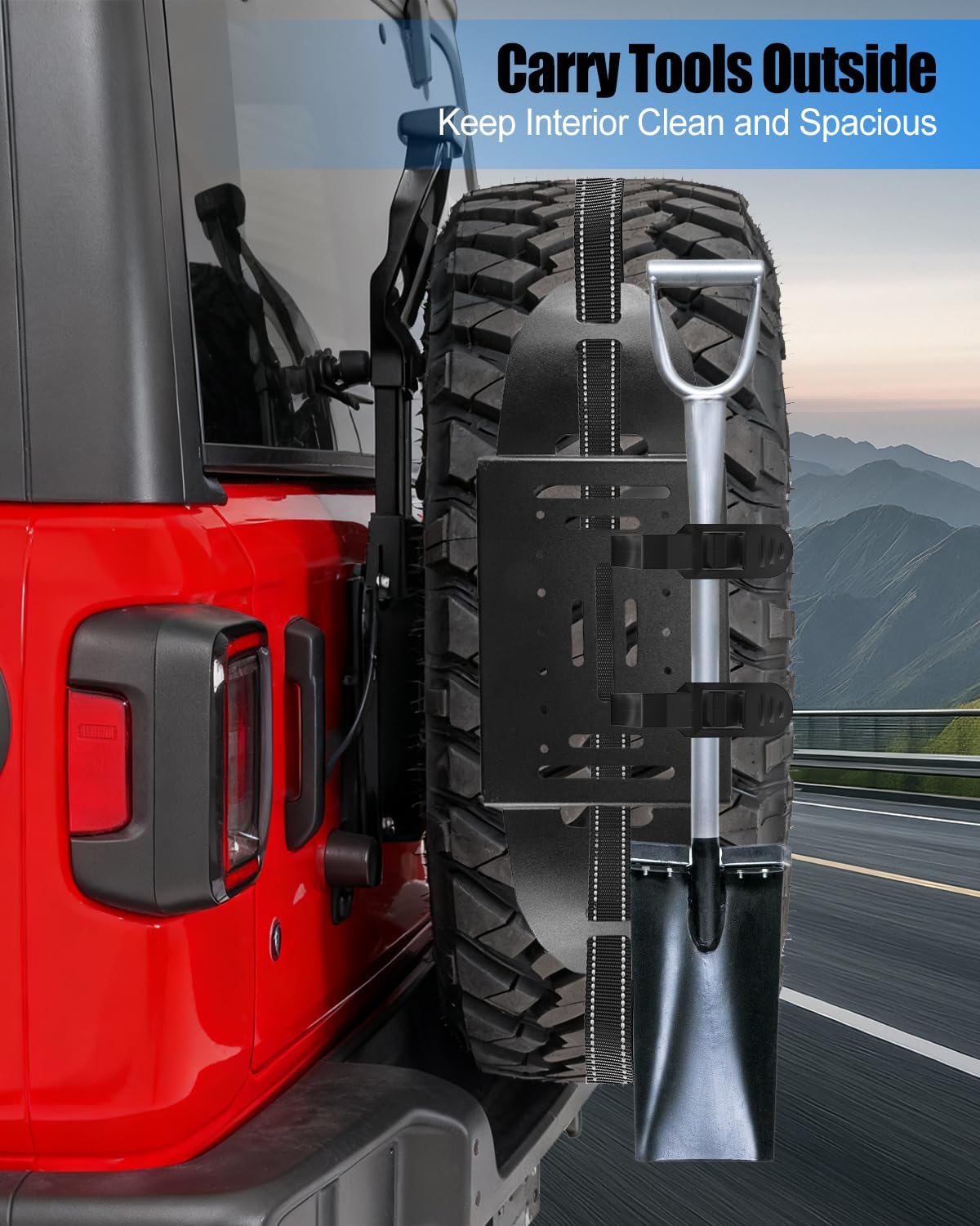 Spare Tire Mount Accessory Bracket Kit with Dual Clamps and Transfer Tank Holder, Universal Steel Rack for Overland Offroad, Fits All Tire Sizes