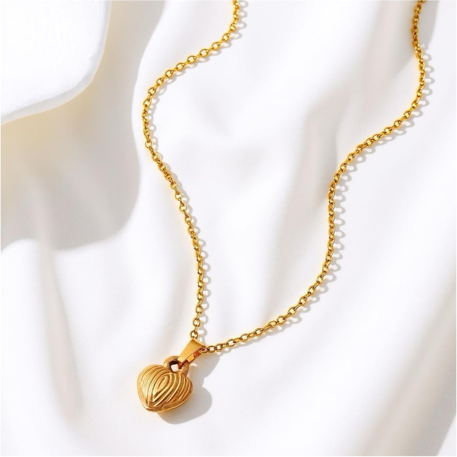 Zoe's Jewelry Heart Pendant Necklace, 24K Gold Plated 304 Stainless Steel, 18 inch Chain, Love Design - Image 4