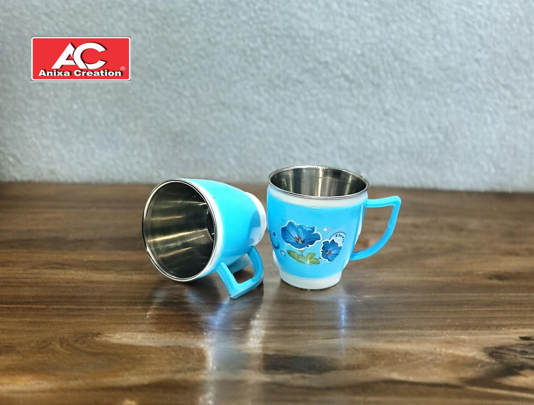 Anixa Creation Evolo Pack of 6 Stainless Steel Tea Cup Set | Steel Cups | Coffee Cups | Payali Set, Mini Cups Set of 6 | Chai ka Cup - Inner Steel Outer Plastic (Blue) 1