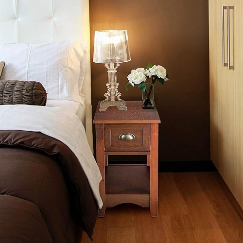 Miniatura 5 de Giantex - Mesa auxiliar con cajón, estilo retro, mesita de noche con estante de almacenamiento y cajón, ideal para sala, dormitorio, hogar y oficina