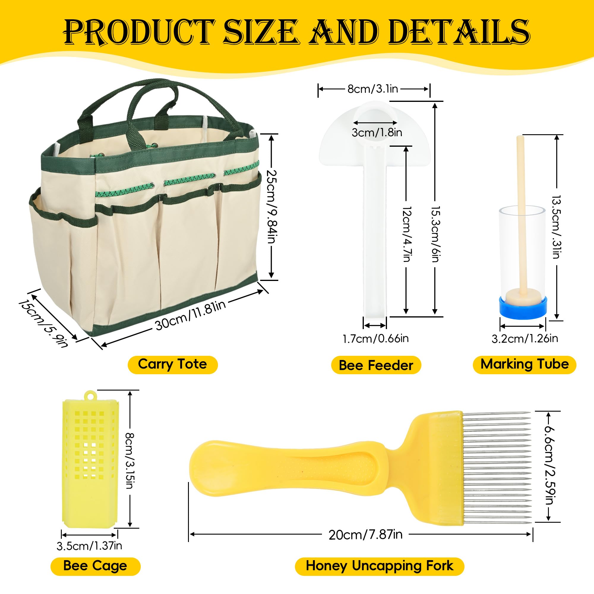 ohbien Kit di 12 attrezzi per apicoltura, kit per apicoltura, strumento per alveare, fumatore d'api, gancio a J per alveare, manico per telaio, spazzola per apicoltura e accessori, kit di attrezzi per