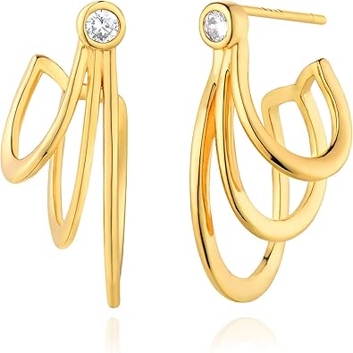 FETTERO Split Hoop Earrings 14K Gold Plated Chunky Hoop Earrings for Women Dainty Hypoallergenic Half Hoop Earring Jewelry Triple Hoop Earrings