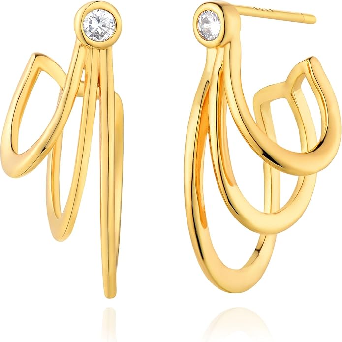 FETTERO Split Hoop Earrings 14K Gold Plated Chunky Hoop Earrings for Women Dainty Hypoallergenic Half Hoop Earring Jewelry Triple Hoop Earrings