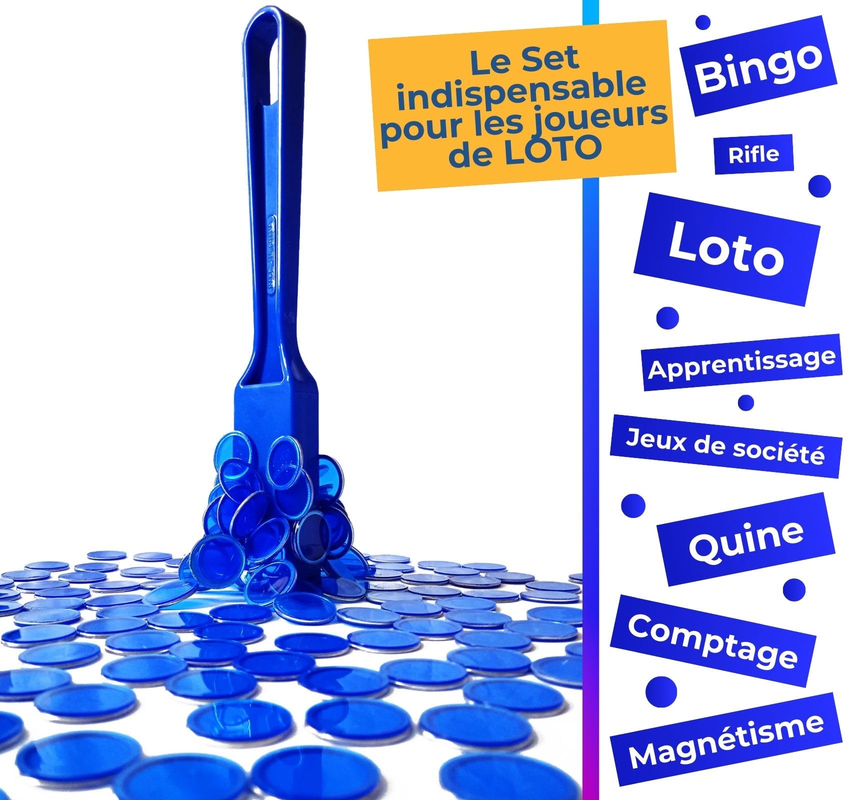 Bolibo JETON Loto magnétique - 100 Pions 17 mm - Couleur au Choix Bleu