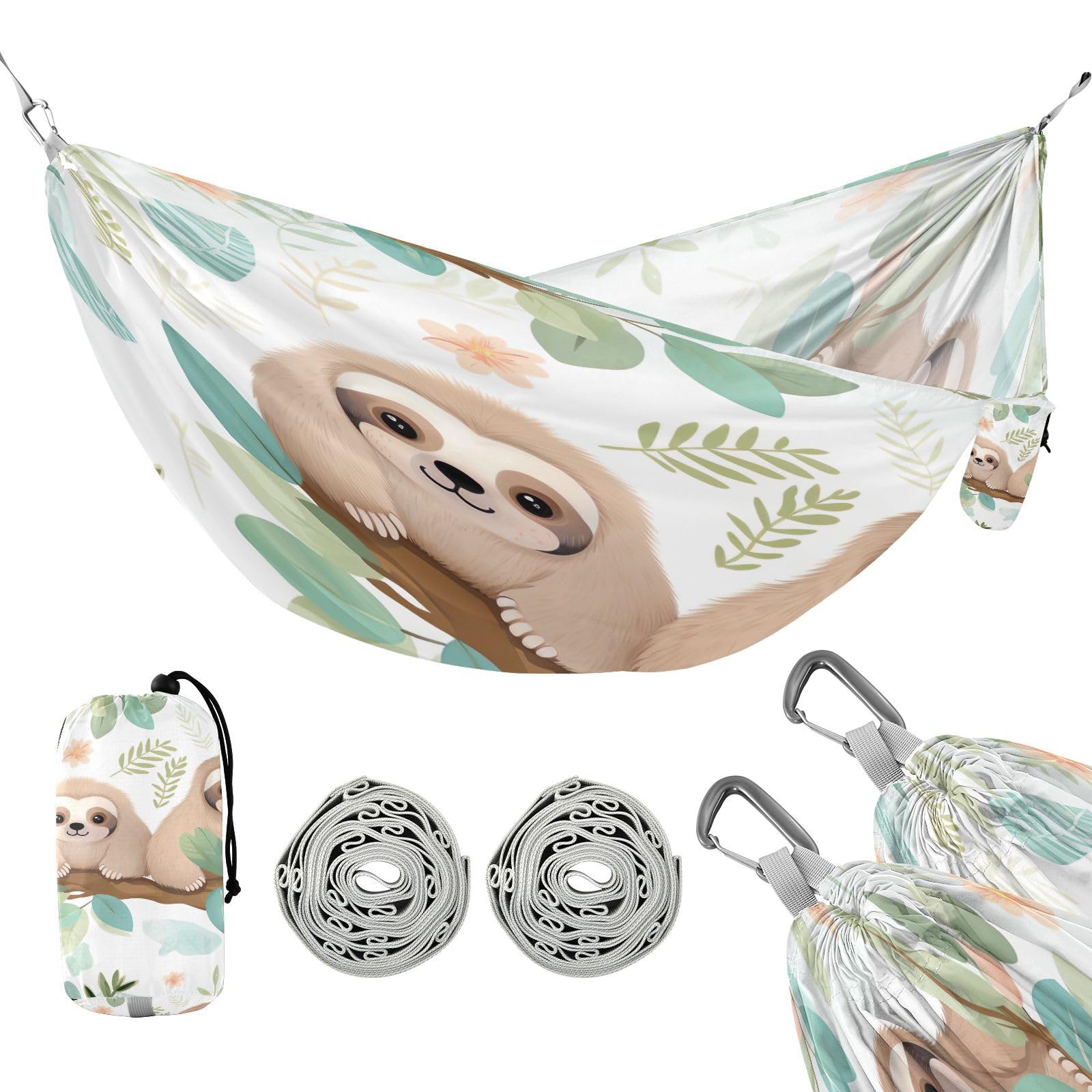 Kigai Cute Sloth Camping Hammock Durable & Portable Travel Hammock Holds 330lbs with Tree Strapsm, Pocket, Camping Accessories