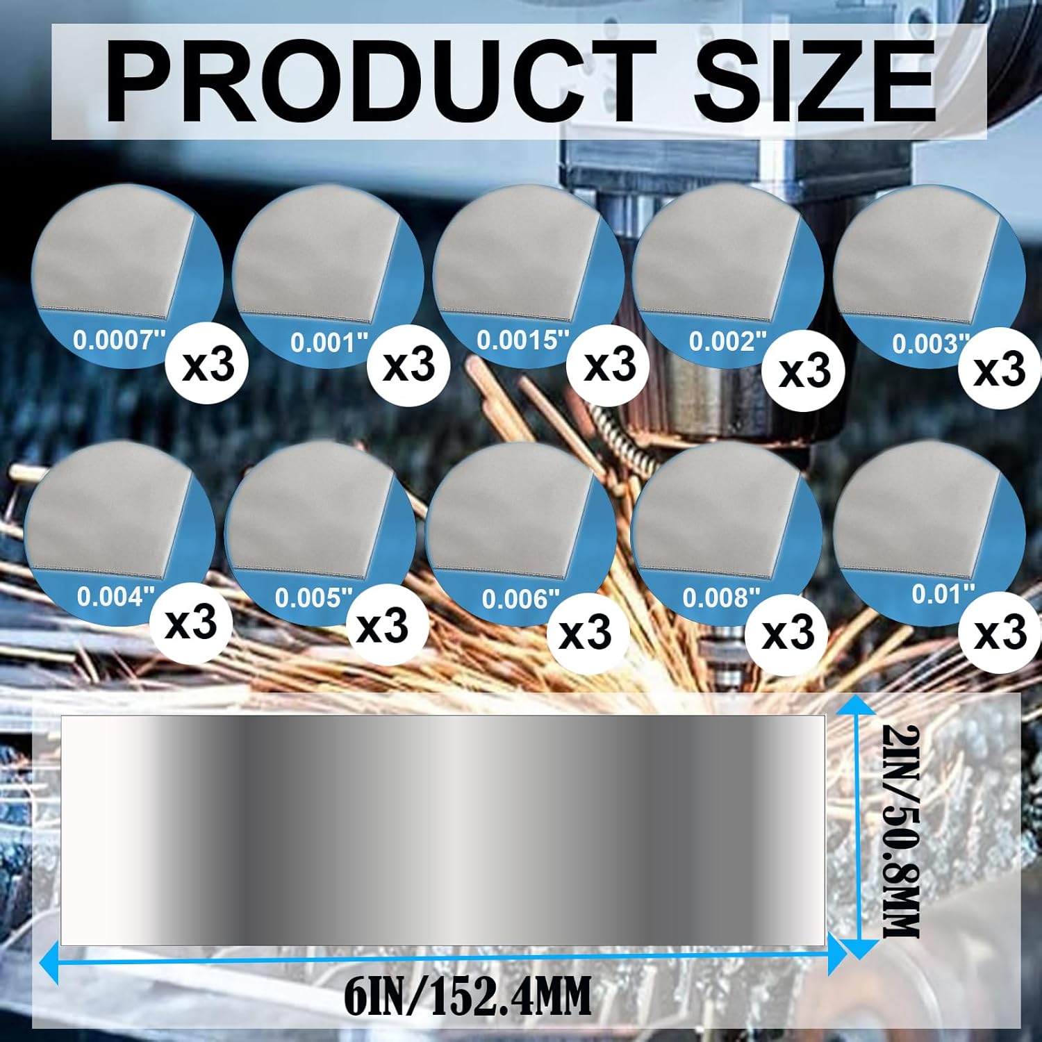 30pcs Shim Stock Assortment - Stock Metal Shims，304 Stainless Steel，2" Width x 6" Length，10 Different Width,3 for Each Thickness