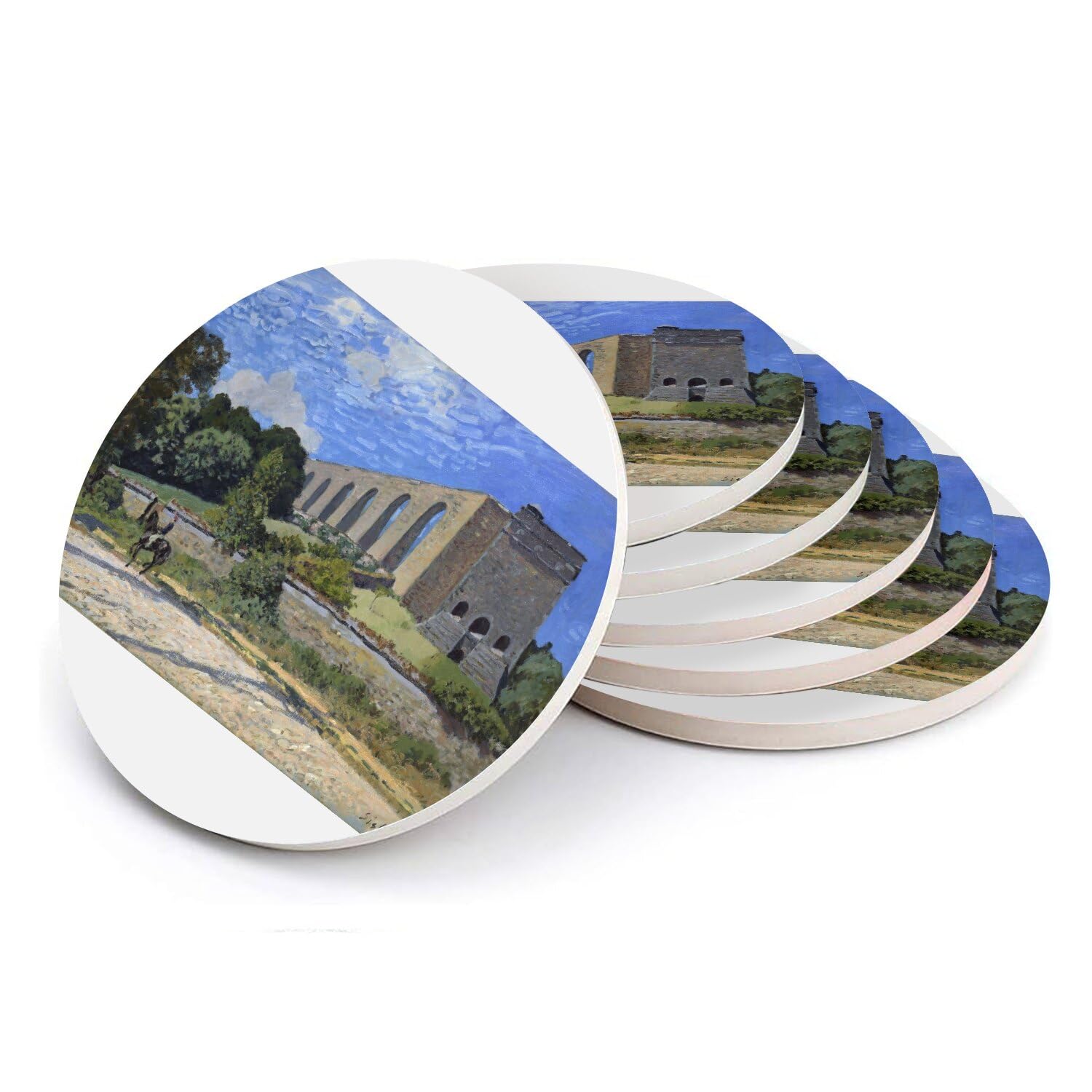 Sous-verre ronds céramique Sisley l'Aqueduc de Marly pour table élégante