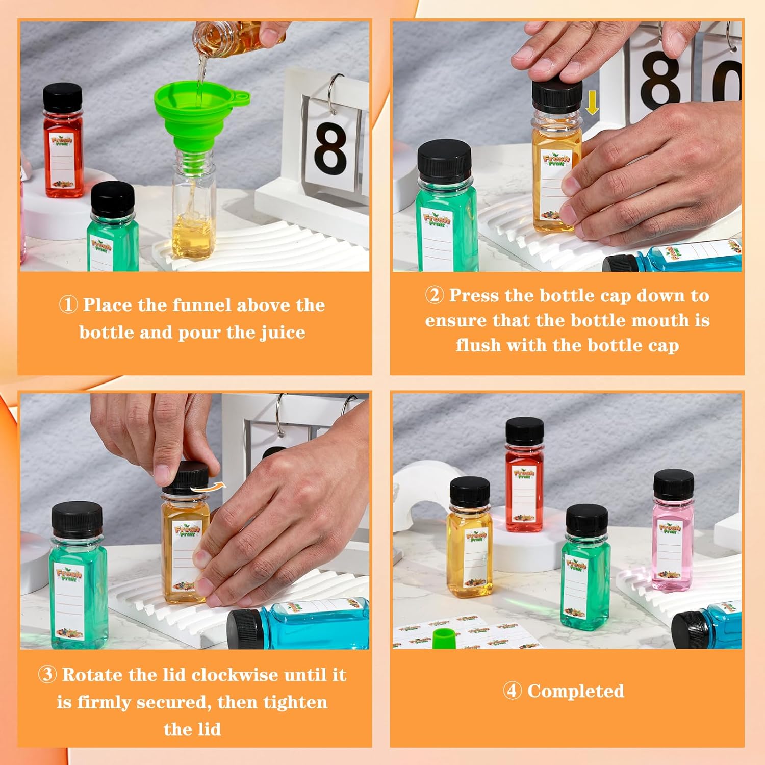 100 Pcs 2 oz Plastic Juice Shot Bottles with Caps, Clear Ginger Shots Bottle with Lids, Small Bottles for Liquids, 2 oz Plastic Reusable Leak Proof Mini Containers for Juice,Milk,Ginger,Whiskey,Water