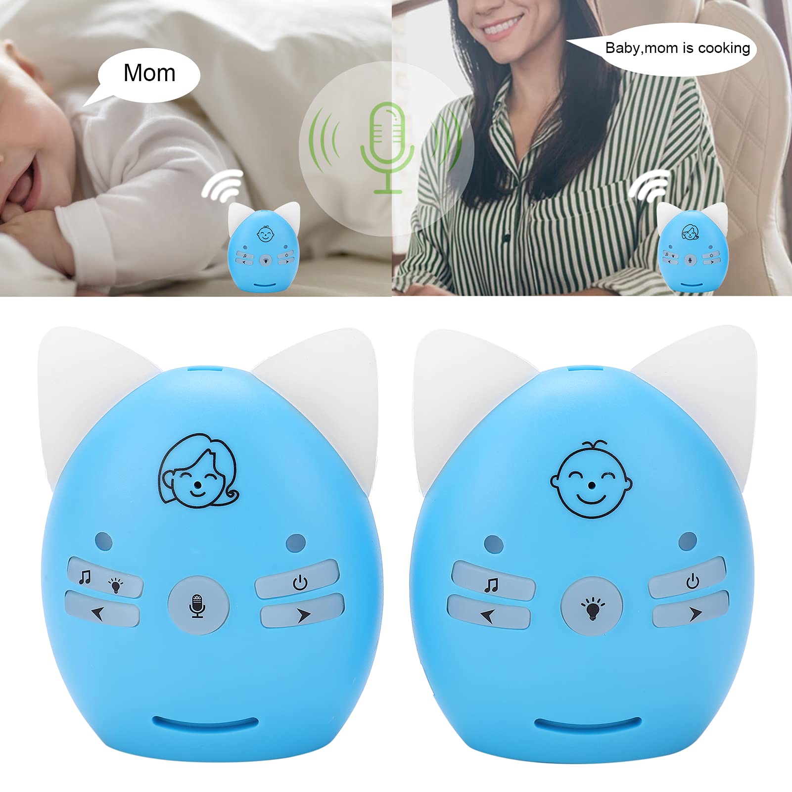 Cryfokt Baby Monitor Wireless, Monitor Audio Digitale con Conversazione Bidirezionale, Luce Notturna, Tecnologia FHSS, Portata da 200 a 300 Metri per Casa e Asilo Nido (Spina europea)