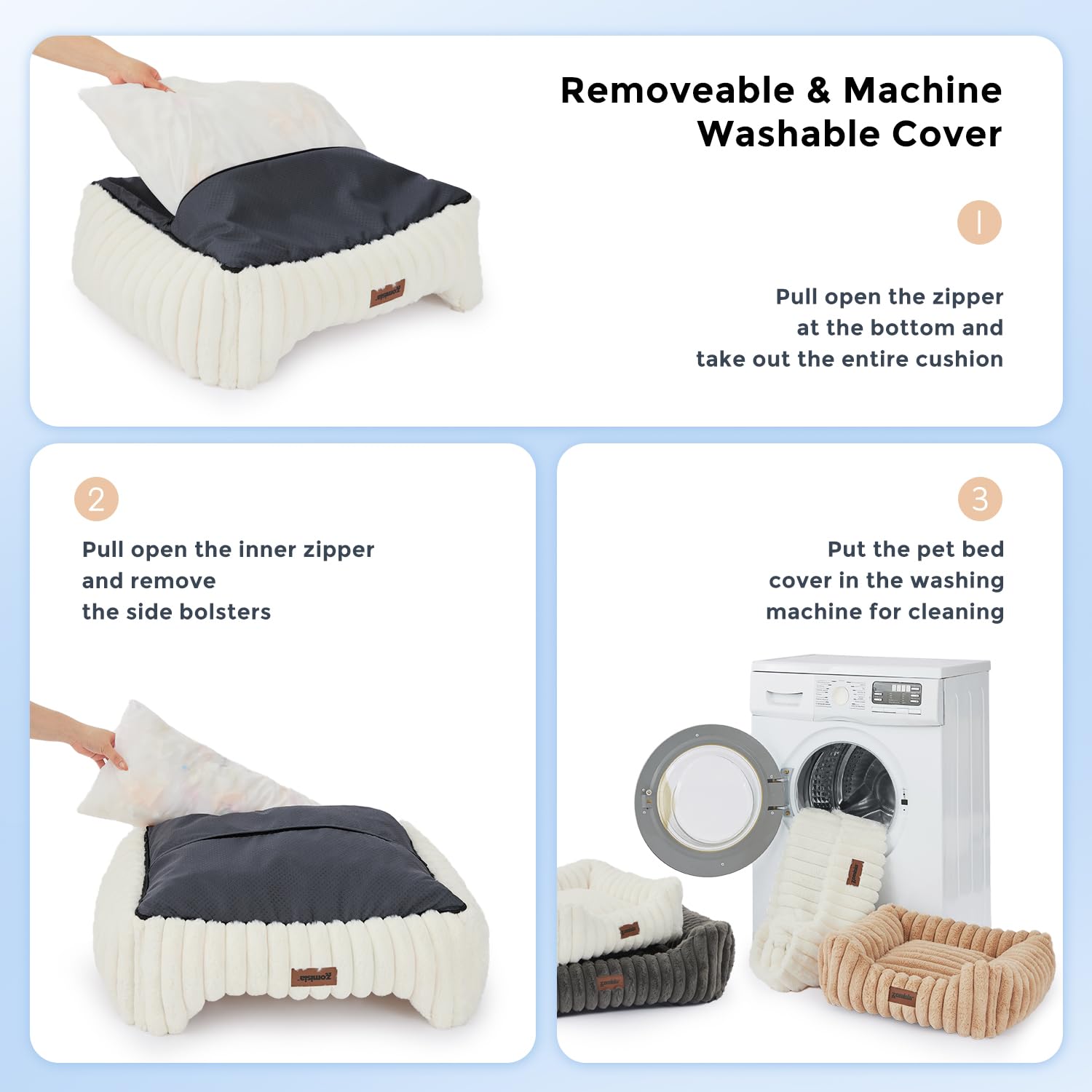 ZOMISIA Camas para perros pequeños, camas lavables para gatos de interior, cama ortopédica rectangular para cachorros con funda extraíble esponjosa, 20 x 19 x 7 pulgadas, color gris