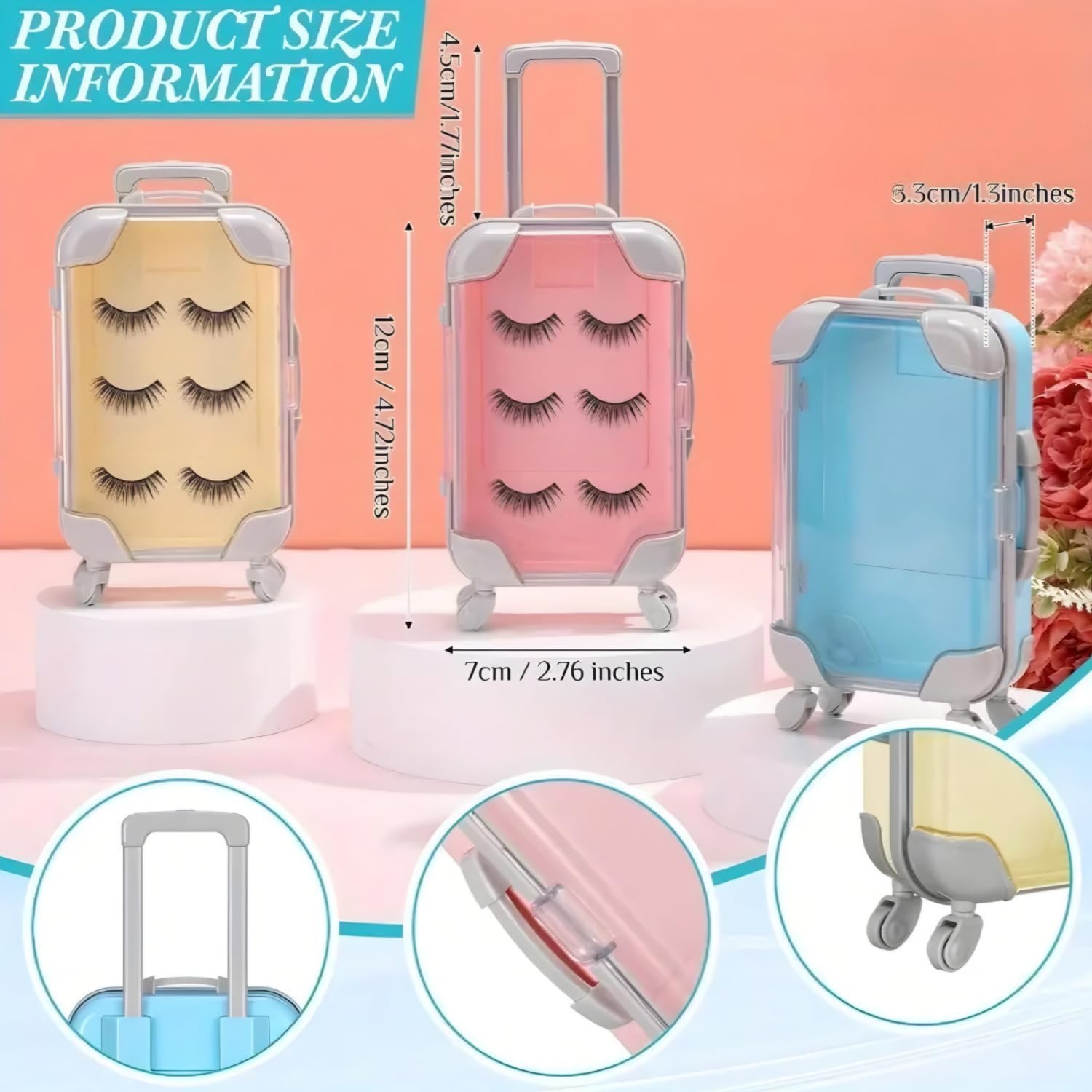 BuntyChiku Cute Mini Trolley Suitcase for Eyelashes Storage Box Makeup Jewelry Small Accessories Mini Cosmetic Organizer for False Lashes Earrings Case Travel Essentials - 1 PCS (Pink) 3