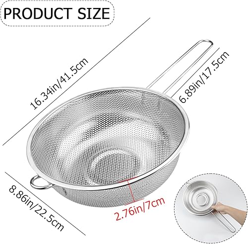 Miniatura 2 de Colador de acero inoxidable de malla fina con mango largo colador de cocina multiusos para colar, enjuagar, freír, cocinar al vapor y cocinar