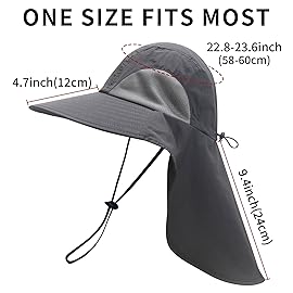 PFFY Sun Bucket Hats for Men Women 3 Wide Brim UPF 50+ Fishing & Beach Hat with Neck Flap Solid Darkgray