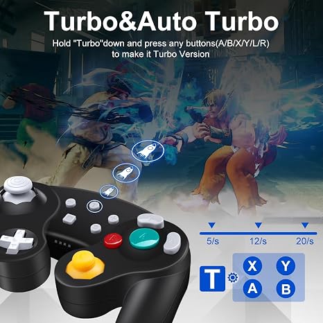 ADHJIE Wireless Gamecube Controller for Nintendo Switch,Wireless Switch Pro Controller for Nintendo Switch/PC/Steam,One-Button Wake Up,6-Axis Gyro Motion,Turbo & Auto Turbo(Black)
