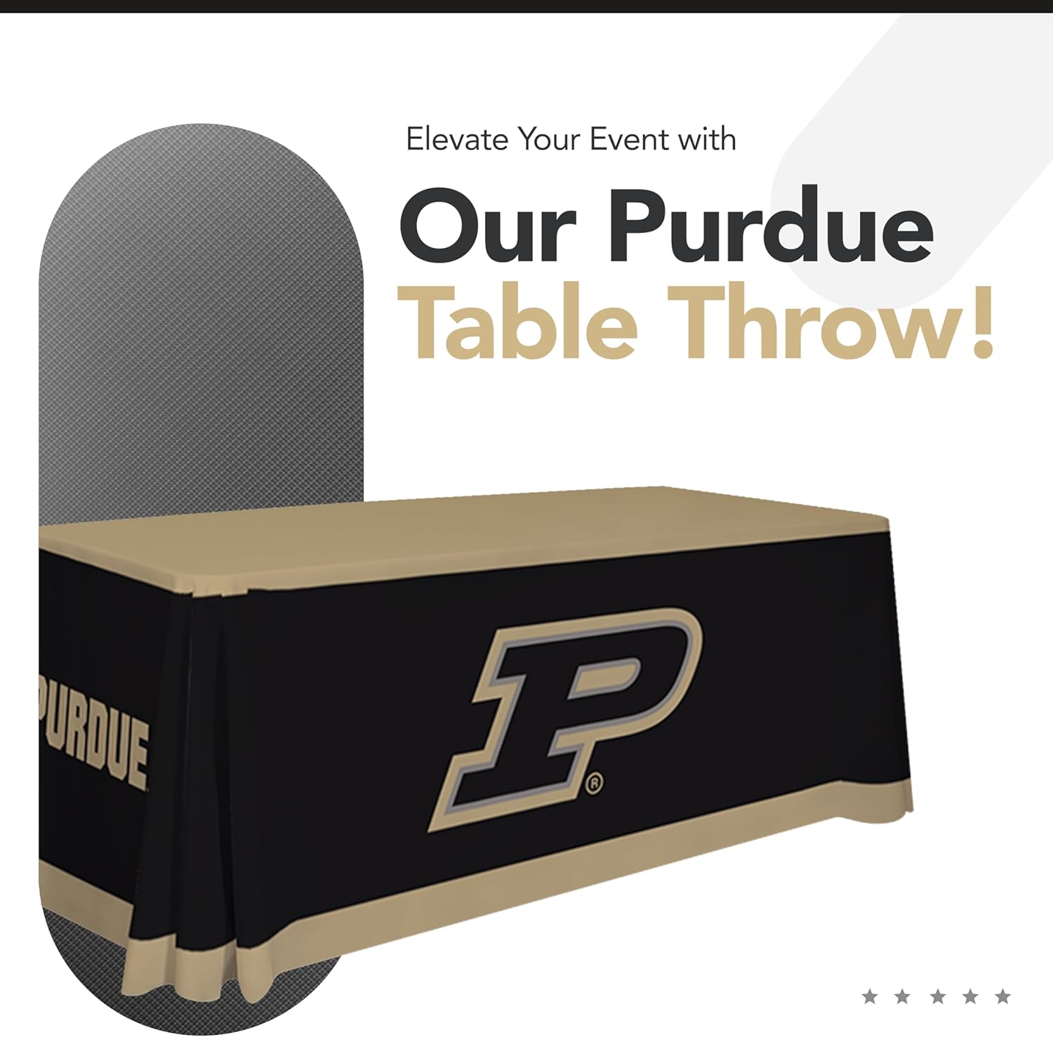 Purdue Boilermakers College Sports Printed Table Throw - NCAA Licensed - Polyester - School Tablecloth (Black, Gold) (6' Draped)