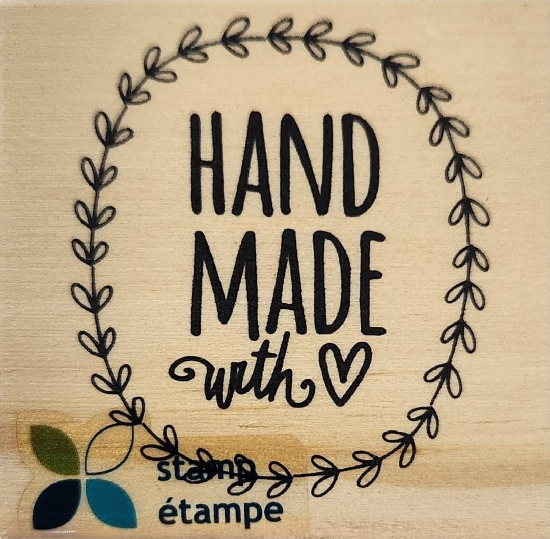 Momenta Hand Made with Love Heart Red Rubber Wood Stamp 2" x 2"