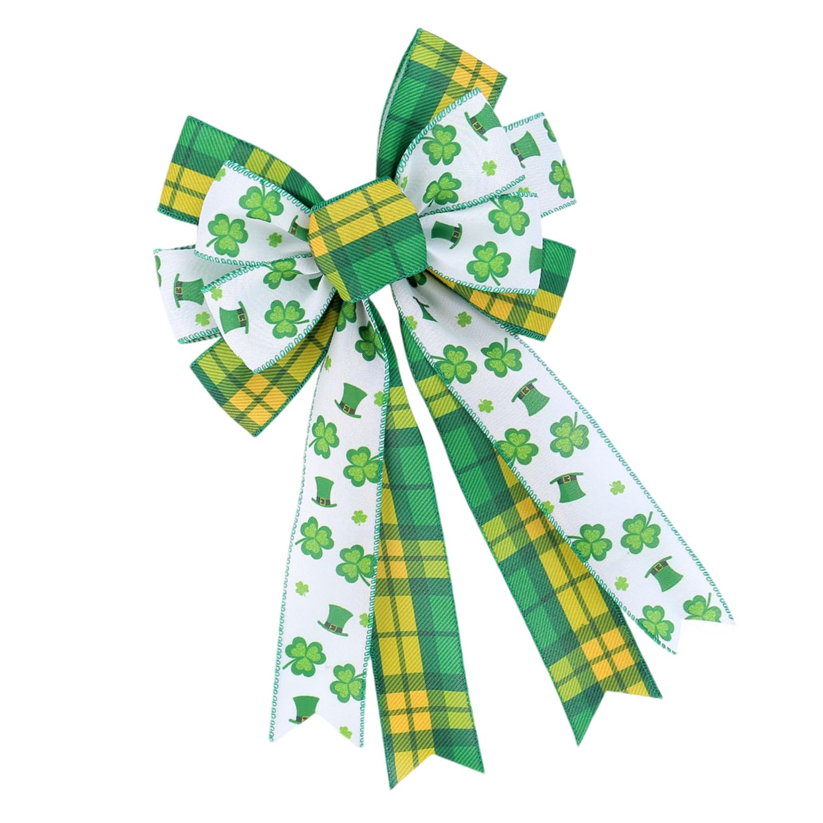 Kalttoy Irish Holiday Bowknots Accessory for Wreath Outdoor Decorations Large Green and White Burlap Clovers Bowknot Clovers Bowknot