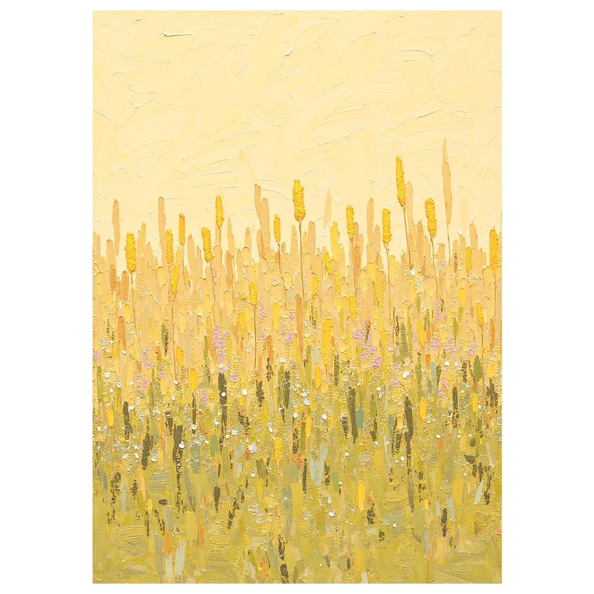 LCDIUDIU Hand Painted Unframed Oil Paintings Yellow Wheat Field Wall Art Unframed Canvas Painting Abstract Wildflowers Farmhouse Landscape Decor Artwork for Living Room Bedroom 70X100Cm(28X40Inch)