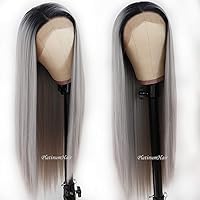 Vista 4 de Lezaxiu - Peluca de encaje frontal de pelo sintético largo y lacio, para mujeres negras, fibra de pelo resistente al calor, sin pegamento, densidad