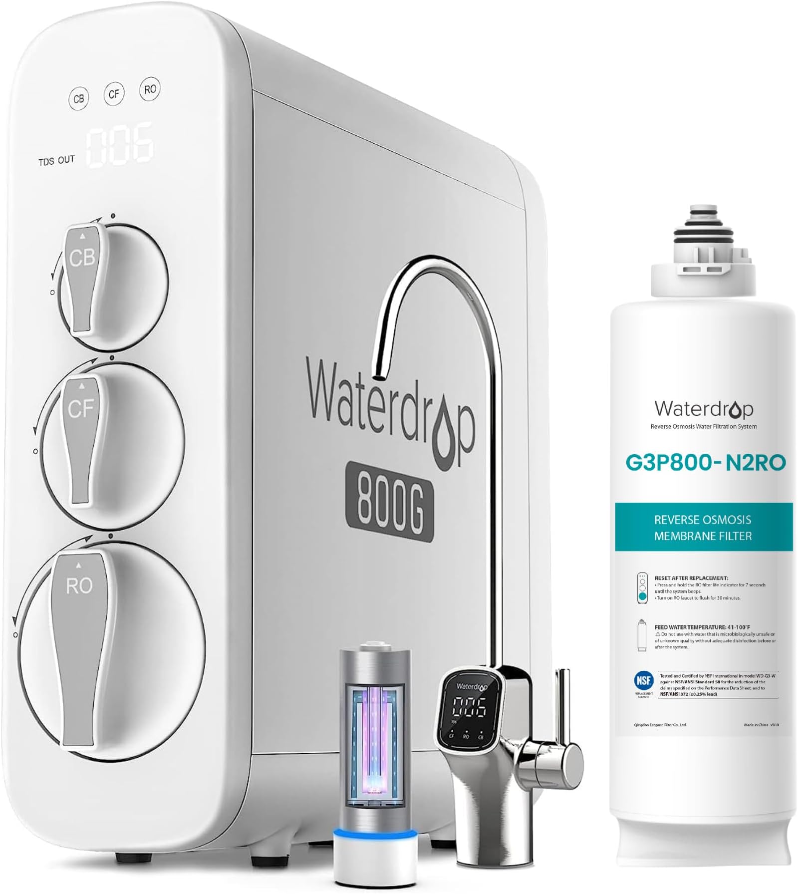 Waterdrop X12-Alkaline Mineral pH+ Reverse Osmosis System, NSF/ANSI 42&58&372 Ce