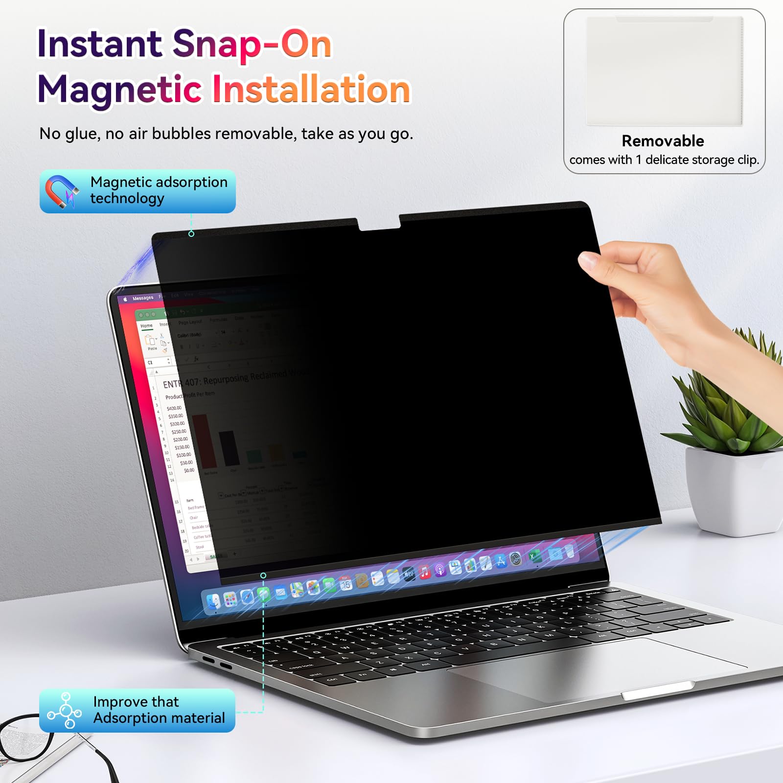 Magnétique Filtre de Confidentialité pour MacBook Pro 14 Pouces 2021-2024 M1 M2 M3 M4 Pro Max, Amovible Anti Espion Protection Ecran