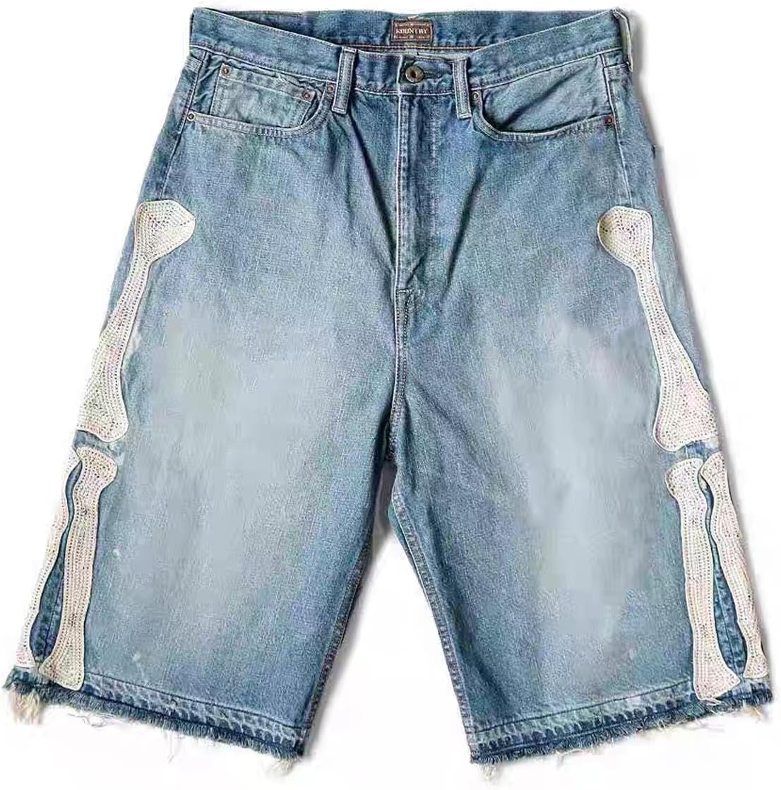 Retro Denim Shorts Men's y2k Casual Embroidered Bone Denim Shorts Men's and Women's