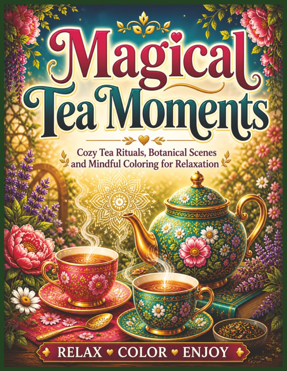 Magical Tea Moments: Cozy Tea Rituals, Botanical Scenes and Mindful Coloring for Relaxation