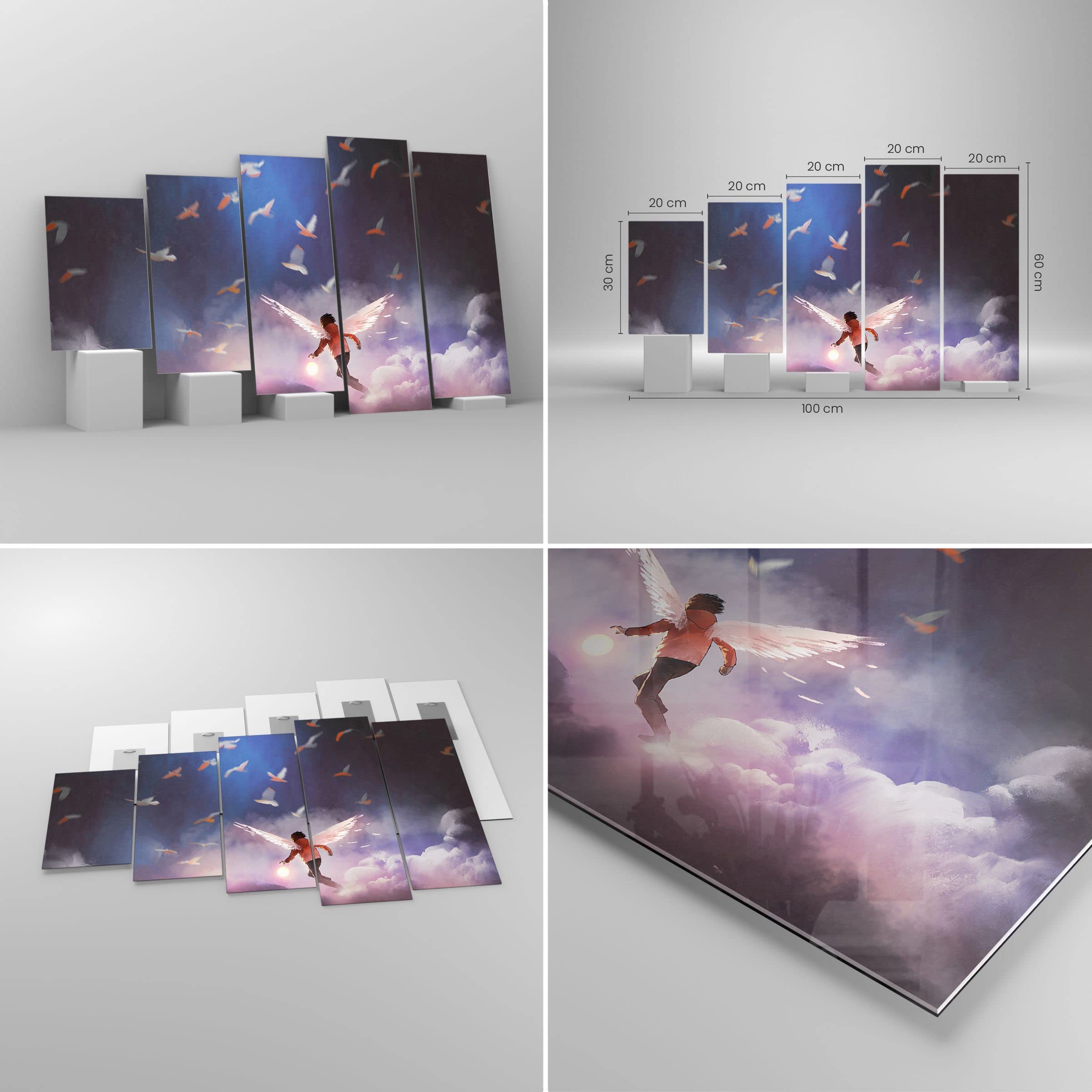 Cuadro sobre Vidrio 100x60cm Moderno Tríptico Infantil Fantasy - 4102 | Imaginación Cuento de hadas Historia Cuadro Decorativo Arte mural Dormitorio Cuadros de Pared Impresión en Cristal ARTTOR