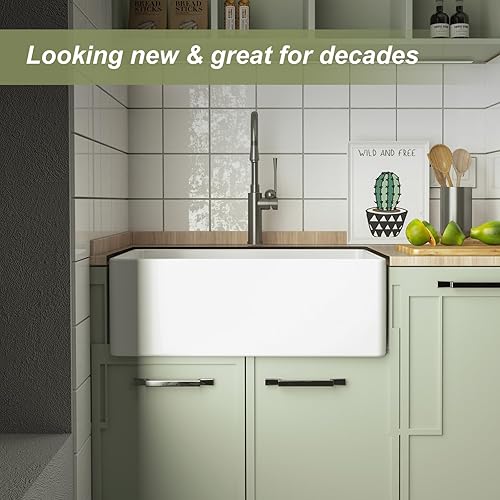 Miniatura 6 de HOROW HRSW Farmhouse - Fregadero de cocina de 30 pulgadas con rejilla inferior y colador, lavabo grande de porcelana de cerámica frontal de