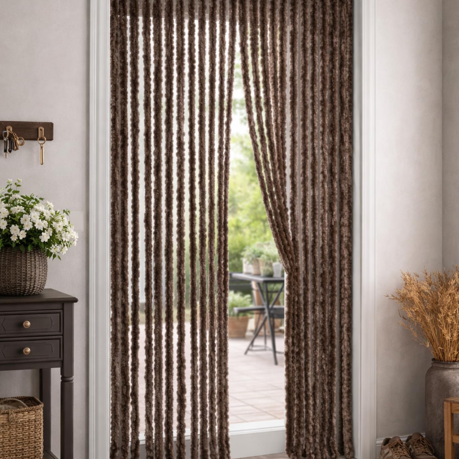 Tenda Antimosche Per Porta Esterna 100 x 220 cm Marrone Proteggi Sole Lavabile Ciniglia Casa Balcone Porte Campeggio Mosche Interno Tenda Porta Esterna Finestra Terrazzo Zanzare Privacy