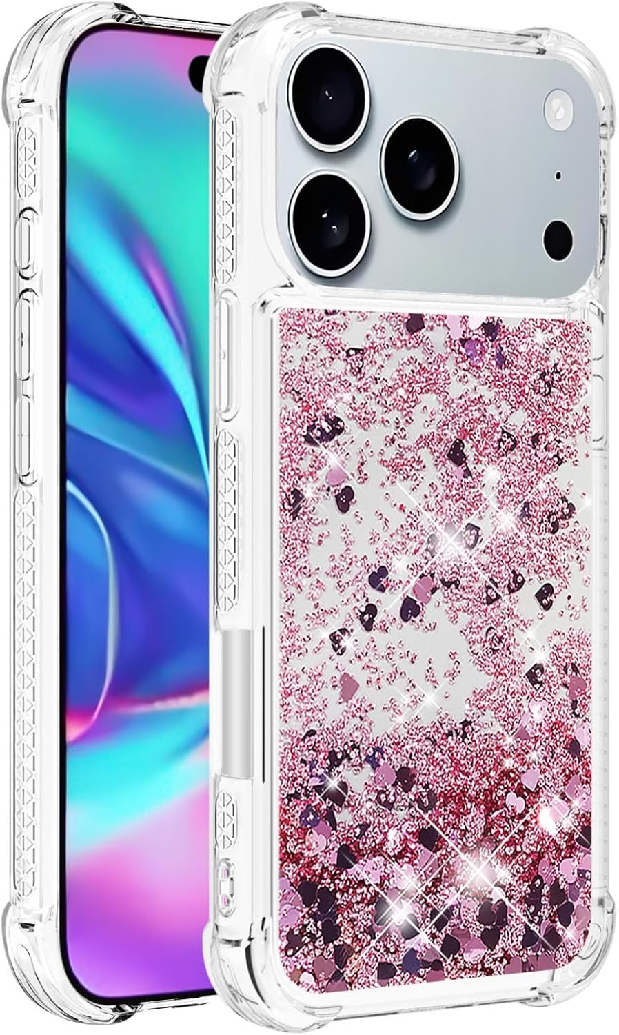 Bling Glitter Case for Apple 17 Pro, Soft TPU Sparkly Flowing Liquid Floating Clear Case for Women Girls Cover for iPhone 17 Pro.Liquid Rose Gold - Image 6