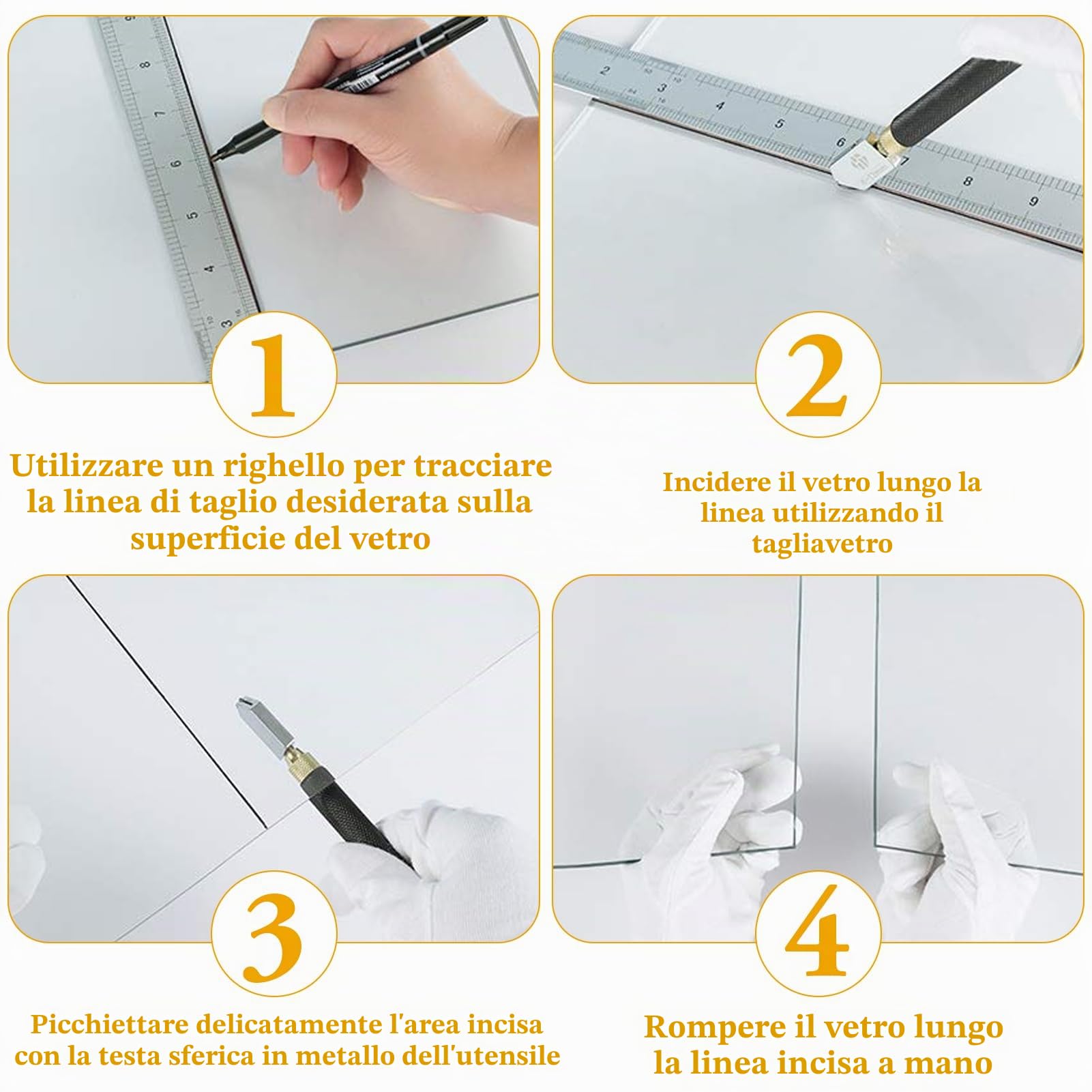 Taglierina in Vetro, Taglia Vetro Piastrelle, 5 Pezzi Strumento Tagliavetro, Testa da Taglio da 2 mm a 20 mm, Tagliavetro per Vetro, Glass Cutter per Vetro Piastrelle Specchio