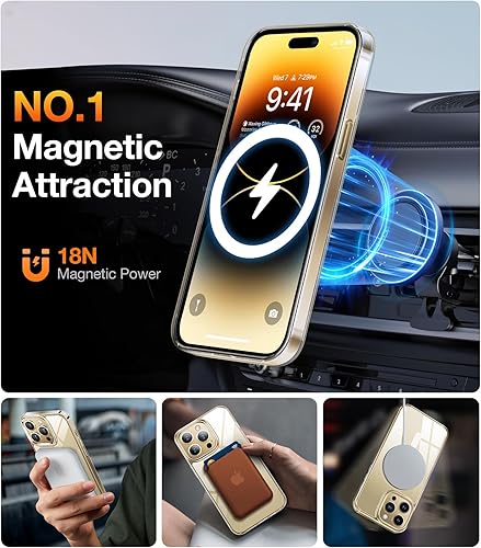 Miniatura 3 de TORRAS Funda magnética transparente para iPhone 14 Pro, compatible con MagSafe, nunca amarilla, 12 pies de grado militar a prueba de caídas, funda