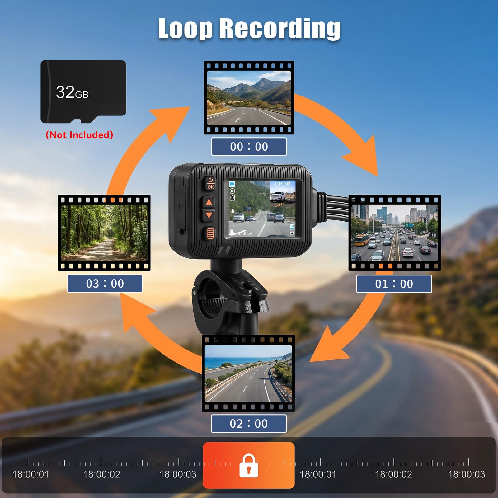 Moto 2-Pollici con Doppia Dash Cam, Videocamera Impermeabile per MOTO con Riprese Anteriori e Posteriori, con Visione Notturna, Sensore G, Doppia Lente, Registrazione in Loop, Dashcam DVR