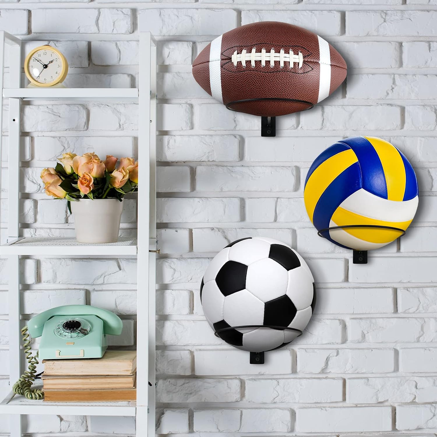 Lounsweer 10 Pcs Ball Storage Holder Wall Mount Metal Basketball Display Rack Sports Room Decor for Basketball Football Volleyball Soccer(5.3 Inch) image 2