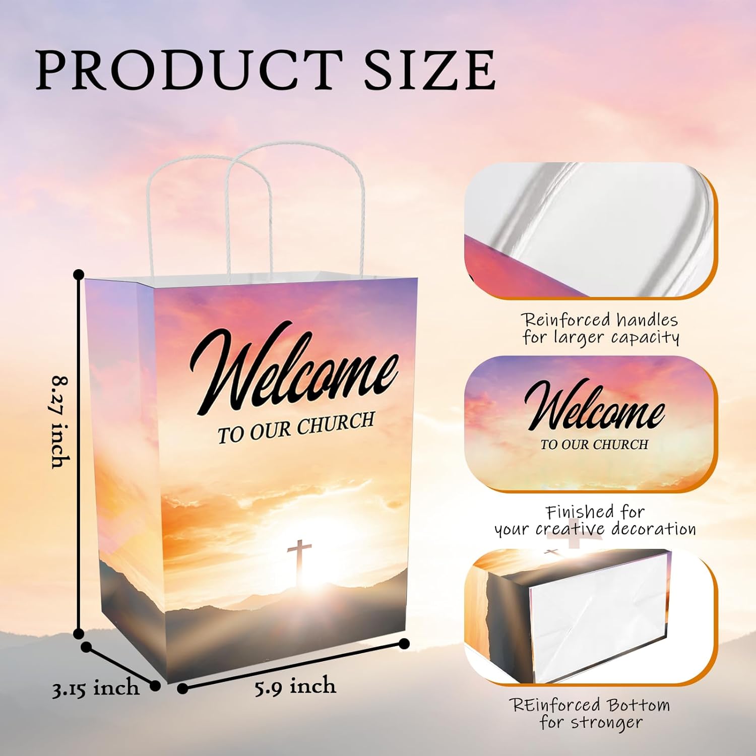 uhearem Church Welcome Bags, 50PCS Christian Gift Bags, Church Gifts Bags, Blessings Bags for Homeless, Offering Baskets for Church, Religious Gift Bags Welcome to Our Church Paper Bags
