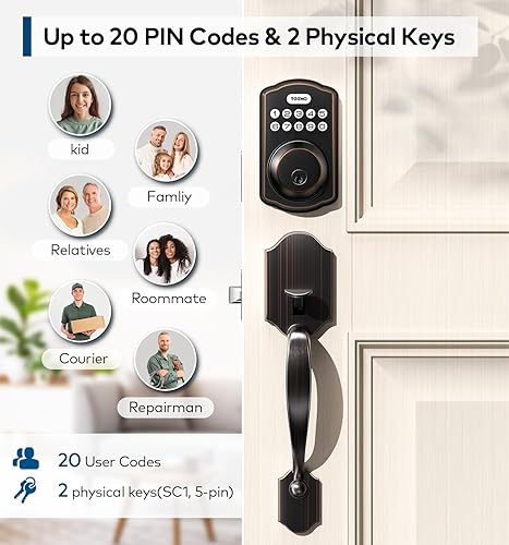 Miniatura 2 de TEEHO Cerradura de puerta de entrada sin llave con juego de asa, cerraduras inteligentes digitales electrónicas para puerta delantera con 2 llaves,