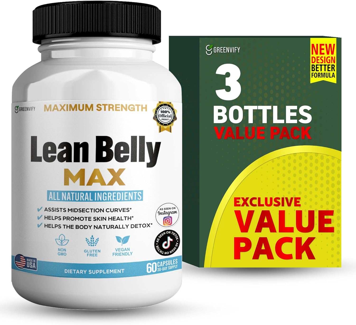 Lean Belly Max Natural Supplement, 60 Capsules, 30-Day Supply, All Natural Ingredients, Non-GMO, Gluten Free (2)