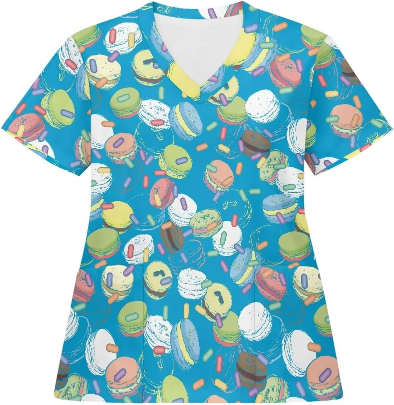 Scrub Tops for Women Stretchy V Neck Short Sleeve Cute Printed Floral Animal Nursing Pockets Working Uniforms
