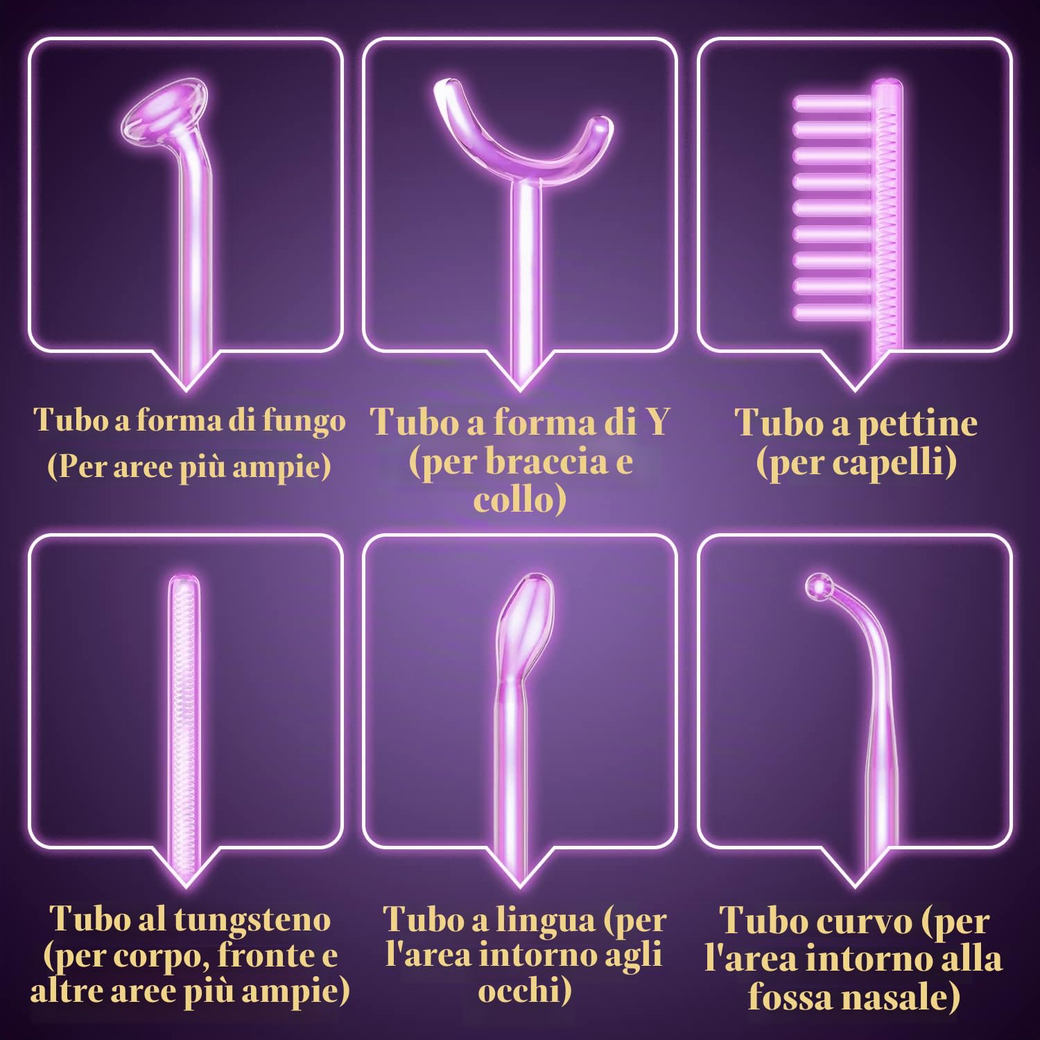 TUMAKOU Alta Frequenza Viso Professionale - 6 in 1 Viola Elettroterapia | Massaggiatore Facciale per Rughe, Rafforzamento della pelle, Rimozione dell'Acne, Linee Sottili, Gli Occhi