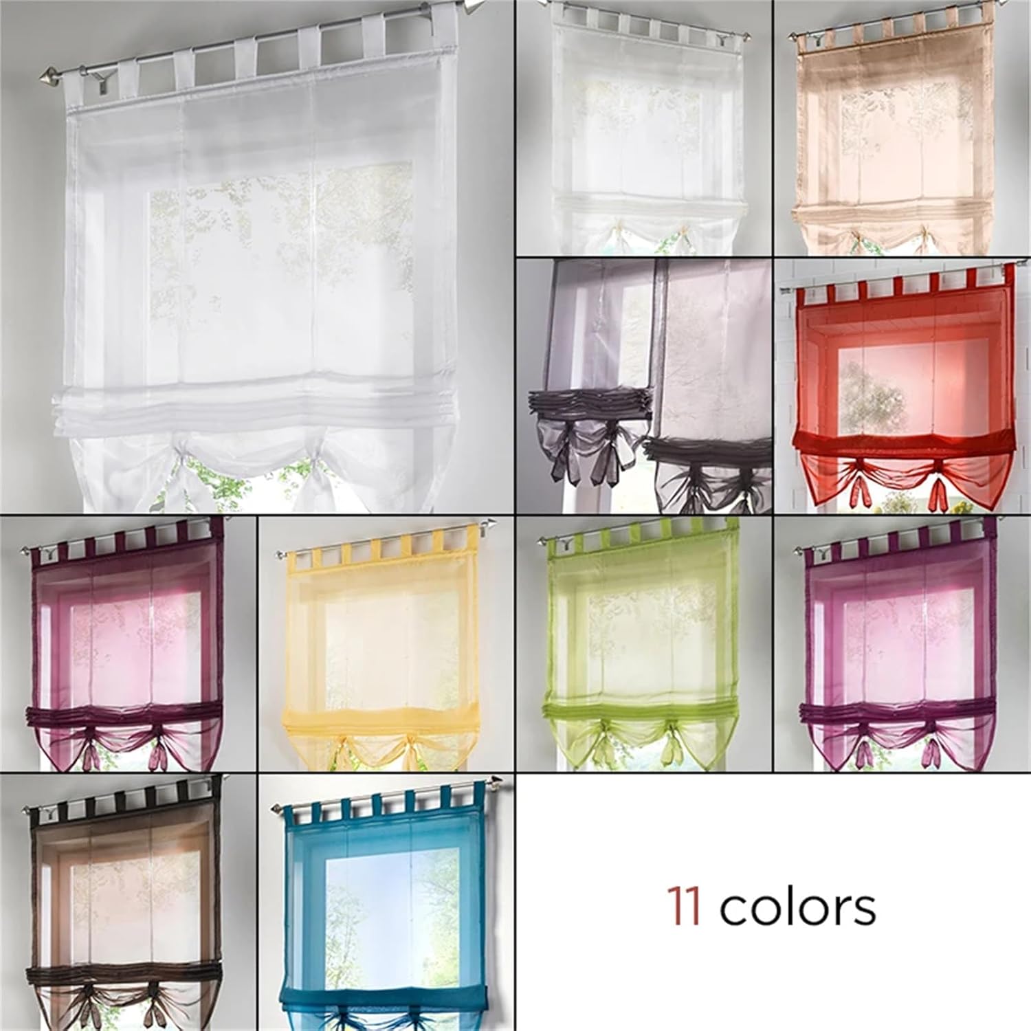 Hcclijo Tie-Up Suspender Roman Curtain Window Curtain Shade Sheer Voile Window Valance Drape Blind for Kitchen Study Balcony