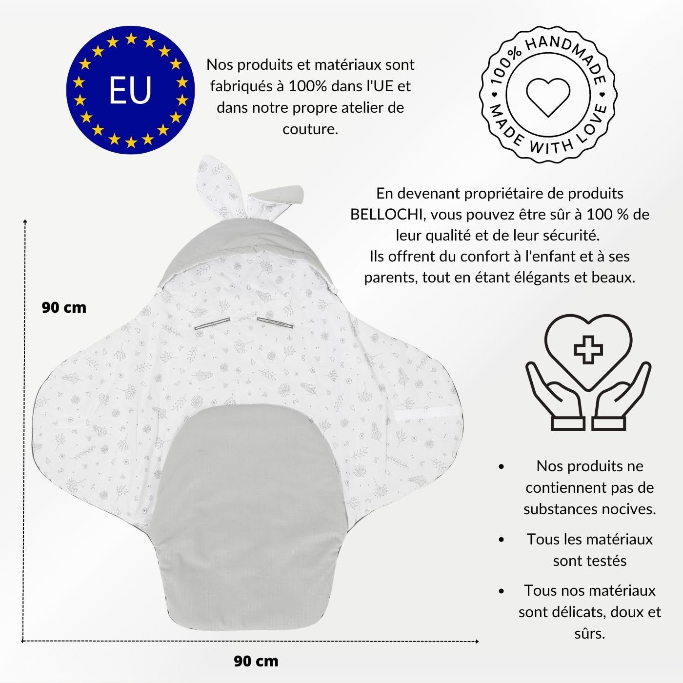 Couverture de siège Auto Bellochi pour bébé de 0 à 12 Mois – Confort Ultime pour Votre bébé en Voyage