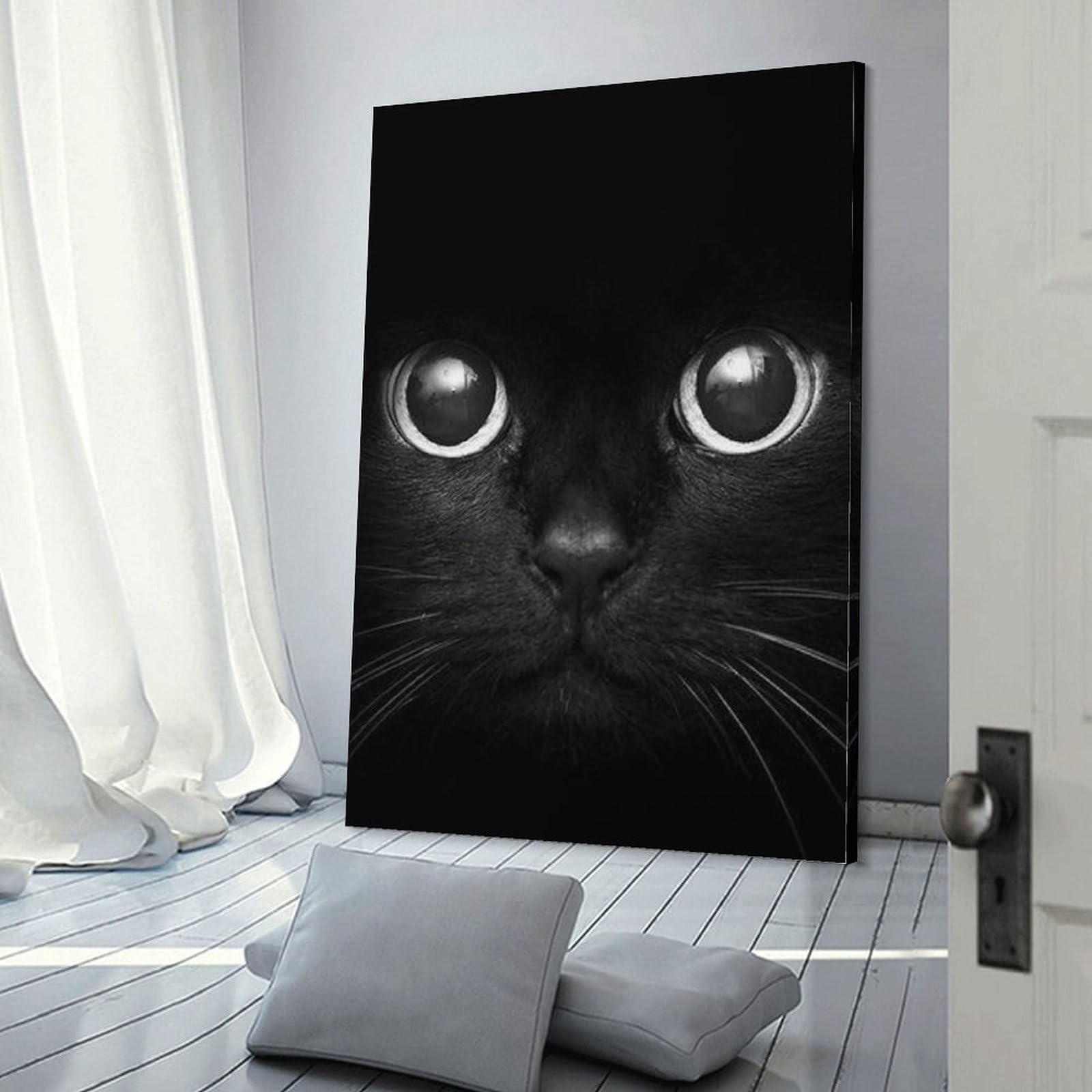 Amazon.co.jp: アートパネル ポスター 黒い猫 猫の目 キャンバス