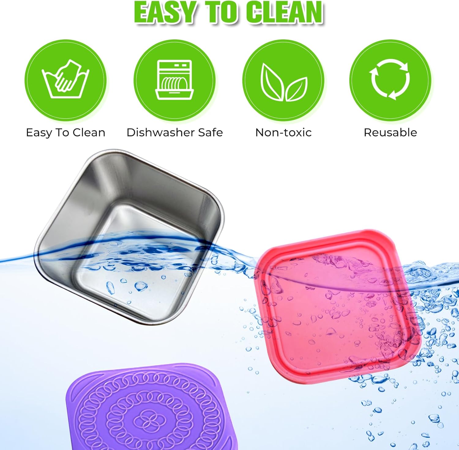 Stainless Steel Snack Containers, Set of 4 Easy Open Leak Proof Small Food Containers with Silicone Lids, Reusable Metal Lunch Container for Lunch Boxes, Picnics and Travel - Image 3