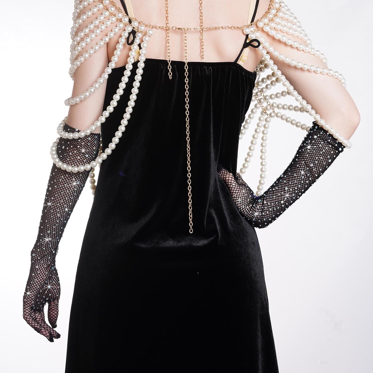 SUMERSHA Women's Rhinestone Fishnet Gloves Long Mesh Sparkly Opera Party Glitter Sheer Gloves for Halloween Costume Accessory - Image 5