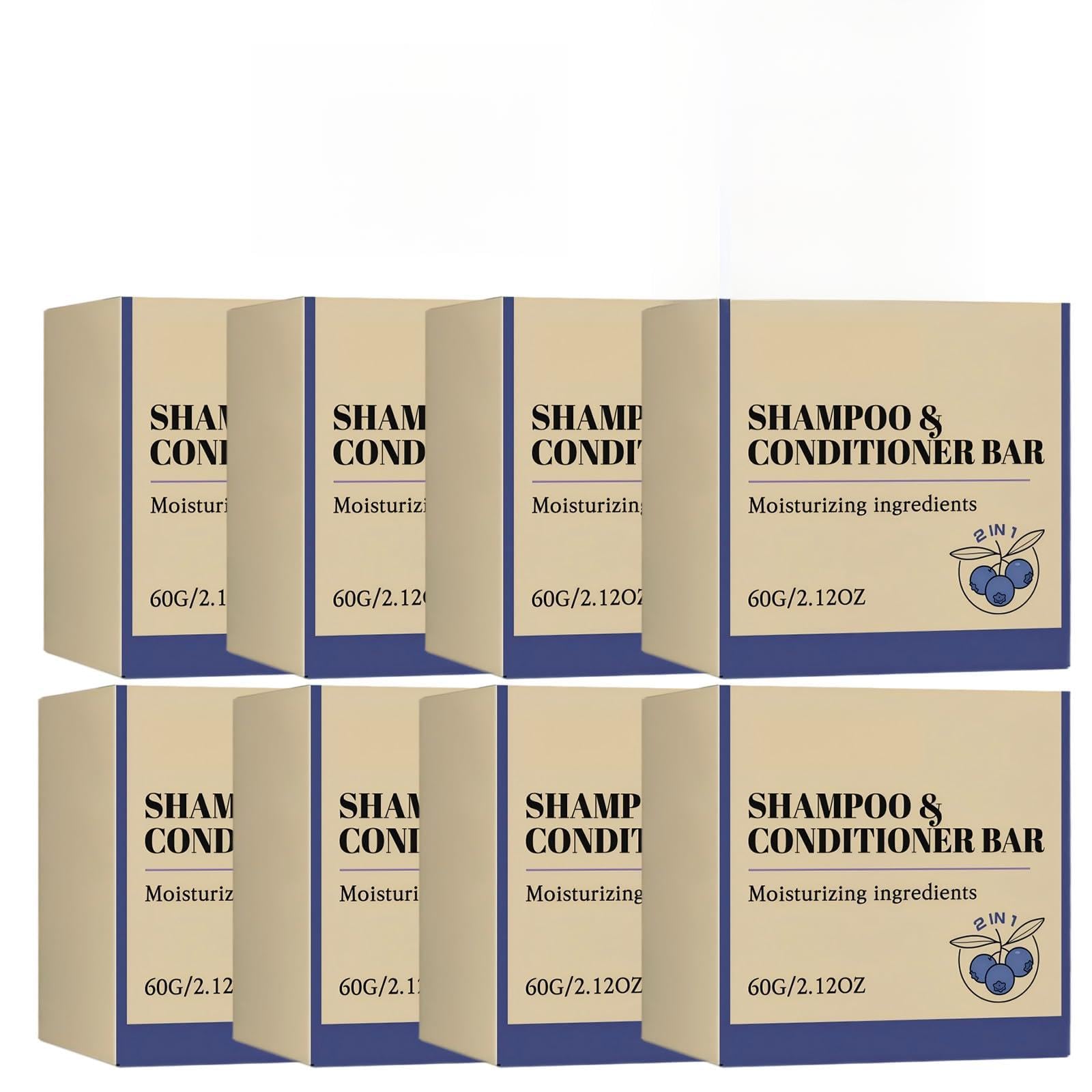 Blueberry Shampoo & Conditioner Bar, Sanft reinigende Shampoo Bar, Haarreiniger auf pflanzlicher Basis für trockenes lockiges Haar, glättet Frizz und gleicht die Kopfhaut aus (8pcs)